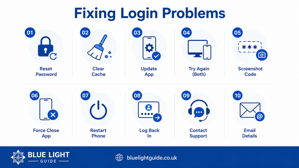 steps to fix Blue Light Card login problems