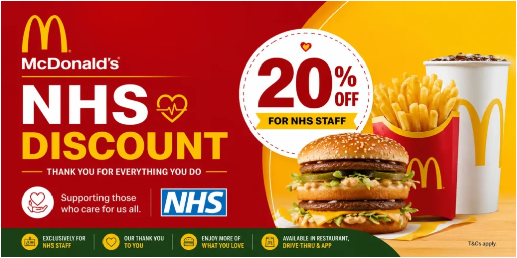 20% off discount at MCDonalds for NHS Staff