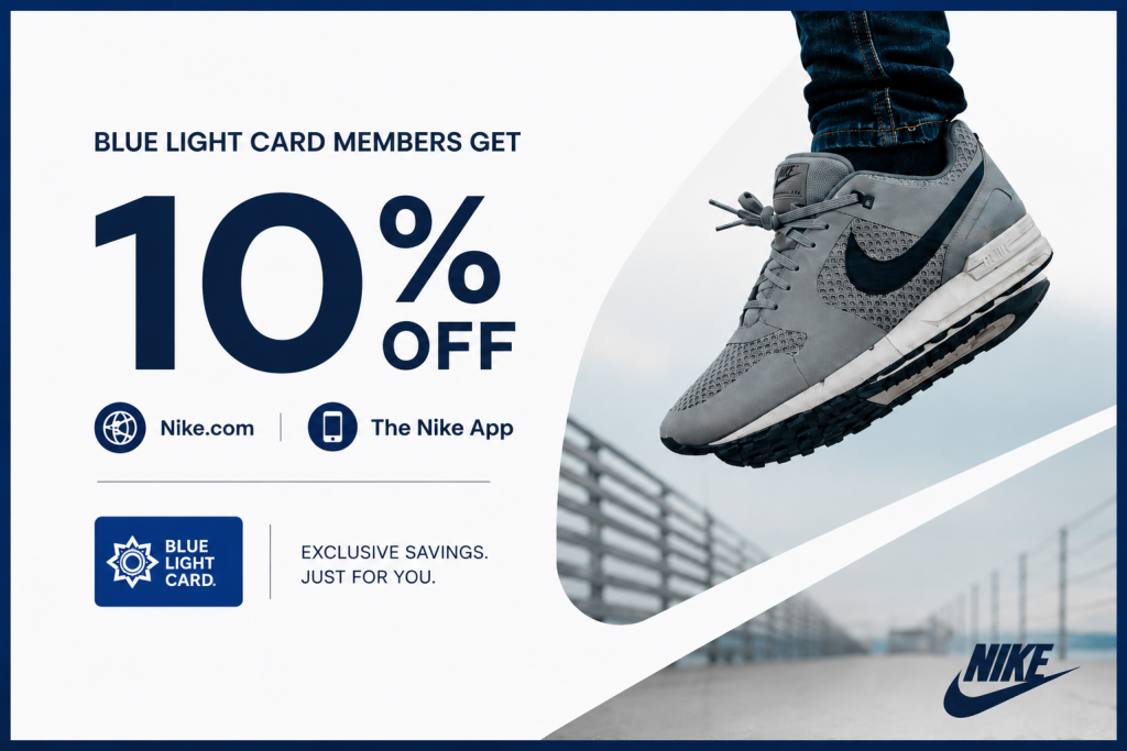 Blue Light Card members get 10% off on Nike.com and the Nike App