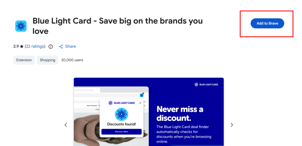 blue light card chrome extension