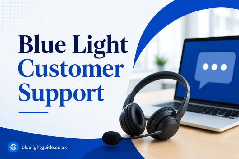 Blue light customer support banner