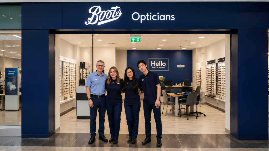 Boots Opticians store with staff.