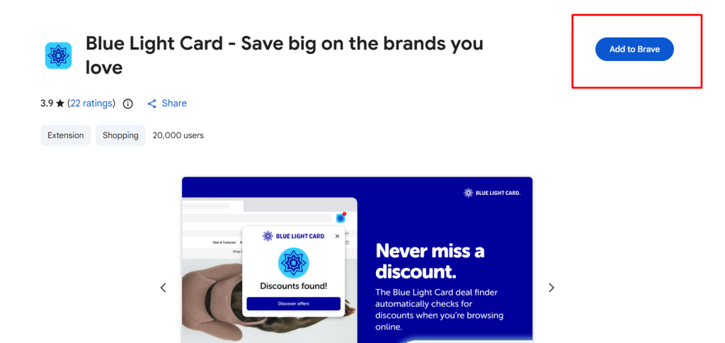blue light card chrome extension