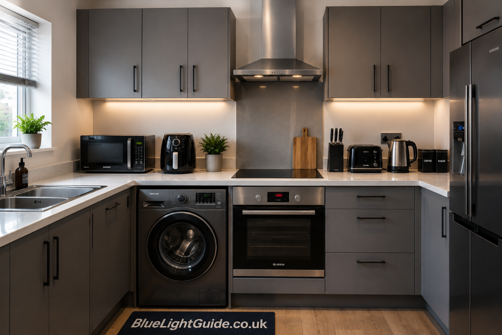 Modern Grey Kitchen with Warm Lighting