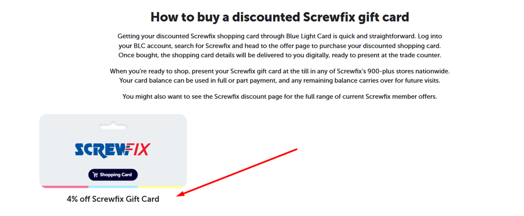 save 4% with blue light card when you buy the screwfix shopping card